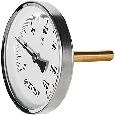 Термометр биметаллический STOUT с погружной гильзой, корпус Dn 100 мм, гильза 75 мм 1/2 , 0...120°С