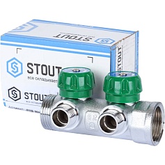 STOUT  SMB-6849-011202 STOUT Коллектор регулирующий 1", 2 отвода 1/2" плоское уплотнение