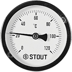 Термометр биметаллический STOUT с погружной гильзой, корпус Dn 63 мм, гильза 75 мм 1/2 , 0...120°С