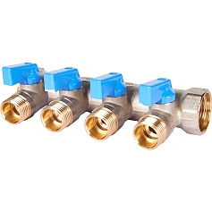STOUT SMB 6211 341204 STOUT Коллектор с шаровыми кранами 3/4", 4 отвода 1/2" (синие ручки)