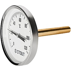 Термометр биметаллический STOUT с погружной гильзой, корпус Dn 80 мм, гильза 75 мм 1/2 , 0...120°С