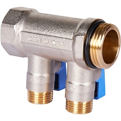 STOUT SMB 6211 011202 STOUT Коллектор с шаровыми кранами 1", 2 отвода 1/2" (синие ручки)