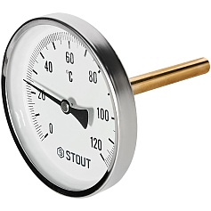 Термометр биметаллический STOUT с погружной гильзой, корпус Dn 100 мм, гильза 100 мм 1/2 , 0...120°С