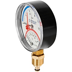 Термоманометр радиальный STOUT в комплекте с автоматическим запорным клапаном, корпус Dn 80 мм 1/2 , 0...120°C, 0-10 бар