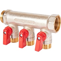 STOUT SMB 6210 341203 STOUT Коллектор с шаровыми кранами 3/4", 3 отвода 1/2" (красные ручки)