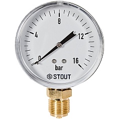 Манометр радиальный STOUT корпус Dn 80 мм 1/2 , 0...16 бар, кл.2.5