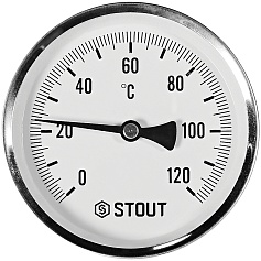 Термометр биметаллический STOUT с погружной гильзой, корпус Dn 100 мм, гильза 75 мм 1/2 , 0...120°С