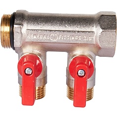 STOUT SMB 6210 341202 STOUT Коллектор с шаровыми кранами 3/4", 2 отвода 1/2" (красные ручки)