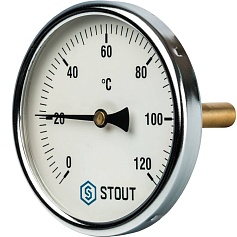 STOUT SIM-0001 Термометр биметаллический с погружной гильзой. Корпус Dn 100 мм, гильза 75 мм 1/2", 0...120°С