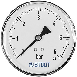 Манометр аксиальный STOUT корпус Dn 100 мм 1/2 , 0...6 бар, кл.2.5