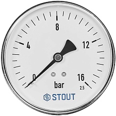 Манометр аксиальный STOUT корпус Dn 100 мм 1/2 , 0...16 бар, кл.2.5