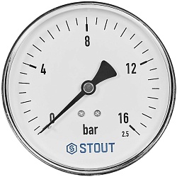 Манометр аксиальный STOUT корпус Dn 100 мм 1/2 , 0...16 бар, кл.2.5