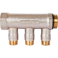 STOUT SMB 6211 011203 STOUT Коллектор с шаровыми кранами 1", 3 отвода 1/2" (синие ручки)