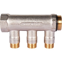 STOUT SMB 6210 011203 STOUT Коллектор с шаровыми кранами 1", 3 отвода 1/2" (красные ручки)