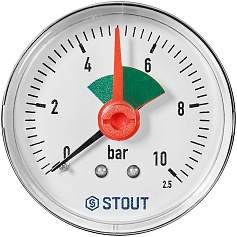 Манометр аксиальный STOUT с указателем предела, корпус Dn 50 мм 1/4 , 0…10 бар, кл.2.5