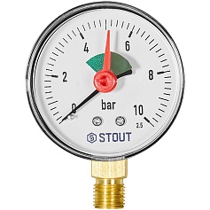 Манометр радиальный STOUT с указателем предела, корпус Dn 63 мм 1/4 , 0…10 бар, кл.2.5