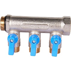 STOUT SMB 6211 341203 STOUT Коллектор с шаровыми кранами 3/4", 3 отвода 1/2" (синие ручки)