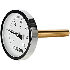 Термометр биметаллический STOUT с погружной гильзой, корпус Dn 63 мм, гильза 75 мм 1/2 , 0...120°С