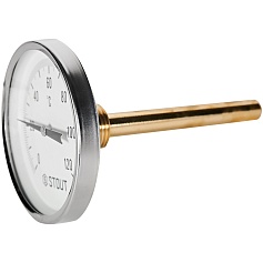 Термометр биметаллический STOUT с погружной гильзой, корпус Dn 80 мм, гильза 100 мм 1/2 , 0...120°С