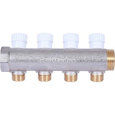 STOUT  Коллектор распределительный 1", 4 отвода 1/2" плоское уплотнение