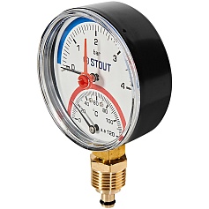 Термоманометр радиальный STOUT в комплекте с автоматическим запорным клапаном, корпус Dn 80 мм 1/2 , 0...120°C, 0-4 бар