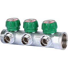 STOUT  SMB-6849-011203 STOUT Коллектор регулирующий 1", 3 отвода 1/2" плоское уплотнение