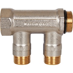 STOUT SMB 6211 341202 STOUT Коллектор с шаровыми кранами 3/4", 2 отвода 1/2" (синие ручки)
