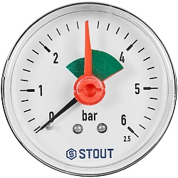 Манометр аксиальный STOUT с указателем предела, корпус Dn 50 мм 1/4 , 0…6 бар, кл.2.5