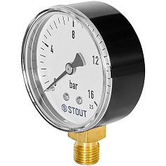 Манометр радиальный STOUT корпус Dn 63 мм 1/4 , 0...16 бар, кл.2.5