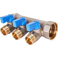 STOUT SMB 6211 011203 STOUT Коллектор с шаровыми кранами 1", 3 отвода 1/2" (синие ручки)