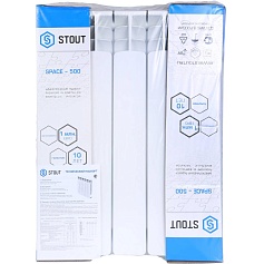 STOUT  Space 500 4 секции радиатор биметаллический нижнее правое подключение RAL9016