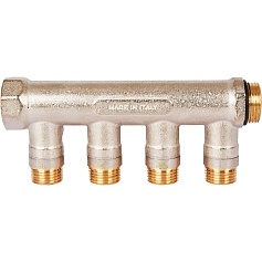 STOUT SMB 6210 341204 STOUT Коллектор с шаровыми кранами 3/4", 4 отвода 1/2" (красные ручки)