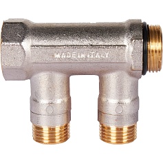 STOUT SMB 6210 341202 STOUT Коллектор с шаровыми кранами 3/4", 2 отвода 1/2" (красные ручки)