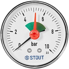 Манометр аксиальный STOUT с указателем предела, корпус Dn 63 мм 1/4 , 0…10 бар, кл.2.5