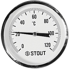 Термометр биметаллический STOUT с погружной гильзой, корпус Dn 80 мм, гильза 100 мм 1/2 , 0...120°С