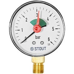 Манометр радиальный STOUT с указателем предела, корпус Dn 63 мм 1/4 , 0…6 бар, кл.2.5