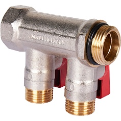 STOUT SMB 6210 341202 STOUT Коллектор с шаровыми кранами 3/4", 2 отвода 1/2" (красные ручки)