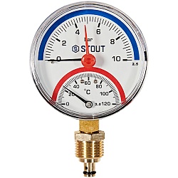 Термоманометр радиальный STOUT в комплекте с автоматическим запорным клапаном, корпус Dn 80 мм 1/2 , 0...120°C, 0-10 бар