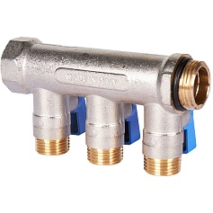 STOUT SMB 6211 341203 STOUT Коллектор с шаровыми кранами 3/4", 3 отвода 1/2" (синие ручки)
