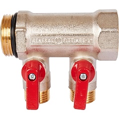STOUT SMB 6210 011202 STOUT Коллектор с шаровыми кранами 1", 2 отвода 1/2" (красные ручки)