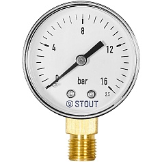 Манометр радиальный STOUT корпус Dn 50 мм 1/4 , 0…16 бар, кл.2.5
