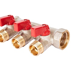 STOUT SMB 6210 341203 STOUT Коллектор с шаровыми кранами 3/4", 3 отвода 1/2" (красные ручки)