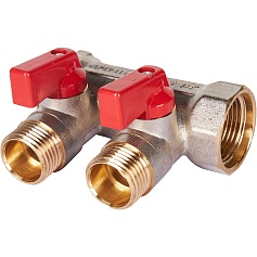 STOUT SMB 6210 341202 STOUT Коллектор с шаровыми кранами 3/4", 2 отвода 1/2" (красные ручки)