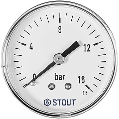 Манометр аксиальный STOUT корпус Dn 50 мм 1/4 , 0...16 бар, кл.2.5