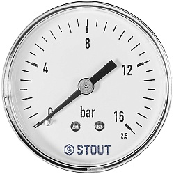 Манометр аксиальный STOUT корпус Dn 50 мм 1/4 , 0...16 бар, кл.2.5