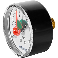 Манометр аксиальный STOUT с указателем предела, корпус Dn 50 мм 1/4 , 0…10 бар, кл.2.5