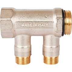 STOUT SMB 6210 011202 STOUT Коллектор с шаровыми кранами 1", 2 отвода 1/2" (красные ручки)