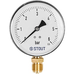 Манометр радиальный STOUT корпус Dn 100 мм 1/2 , 0…6 бар, кл.2.5