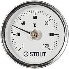 Термометр биметаллический накладной STOUT с пружиной, корпус Dn 63 мм, 0...120°С, 1 -2