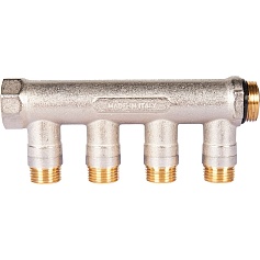 STOUT SMB 6211 341204 STOUT Коллектор с шаровыми кранами 3/4", 4 отвода 1/2" (синие ручки)